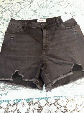 Wrangler Black Distressed Frayed Hem Denim Shorts